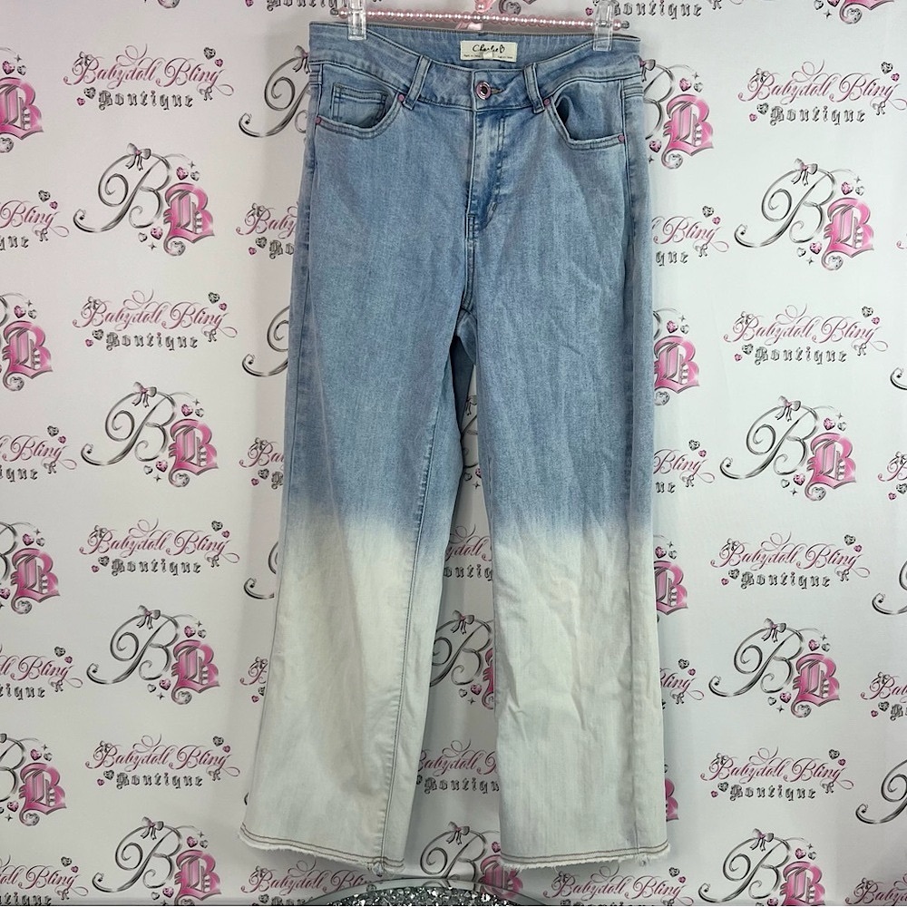 CHARLIE B jeans ombré light wash half Blue and White Ombre Straight Leg Jeans